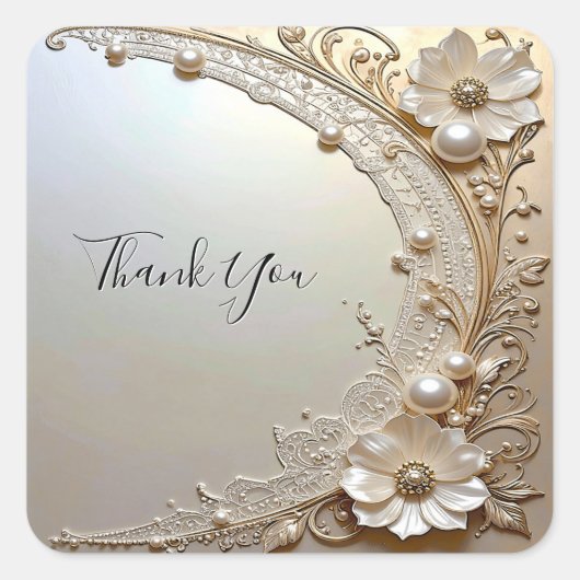 Modern White Flowers Pearls Sticker (Vorderseite)