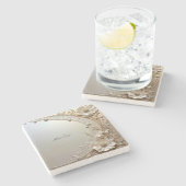 Modern White Flowers Pearls Stone Coaster Steinuntersetzer (Seitenansicht)