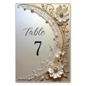 Modern White Flowers Pearls Table Number Tischnummer (Rückseite)