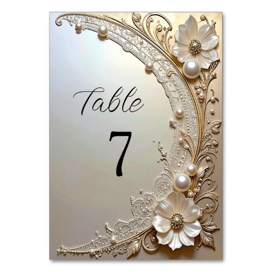 Modern White Flowers Pearls Table Number Tischnummer (Vorderseite)