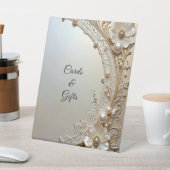 Modern White Flowers Pearls Tabletop Signs Sockelschild (In SItu)