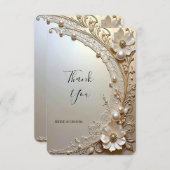 Modern White Flowers Pearls Thank You Card Dankeskarte (Vorne/Hinten)