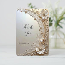 Modern White Flowers Pearls Thank You Card