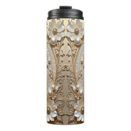 Modern White Flowers Pearls Thermal Tumbler Thermosbecher
