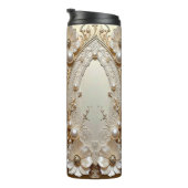 Modern White Flowers Pearls Thermal Tumbler Thermosbecher (Nach rechts gedreht)