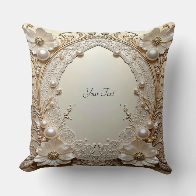 Modern White Flowers Pearls Throw Pillow Kissen (Vorderseite)