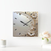 Modern White Flowers Pearls Wall Clock Quadratische Wanduhr (Zuhause)