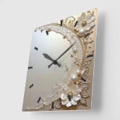 Modern White Flowers Pearls Wall Clock Quadratische Wanduhr (Winkel)
