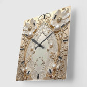 Modern White Flowers Pearls Wall Clock Quadratische Wanduhr (Winkel)