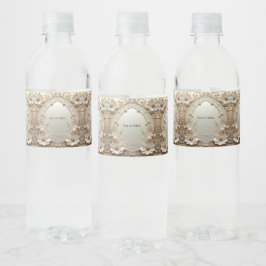 Modern White Flowers Pearls Water Bottle Label Wasserflaschenetikett
