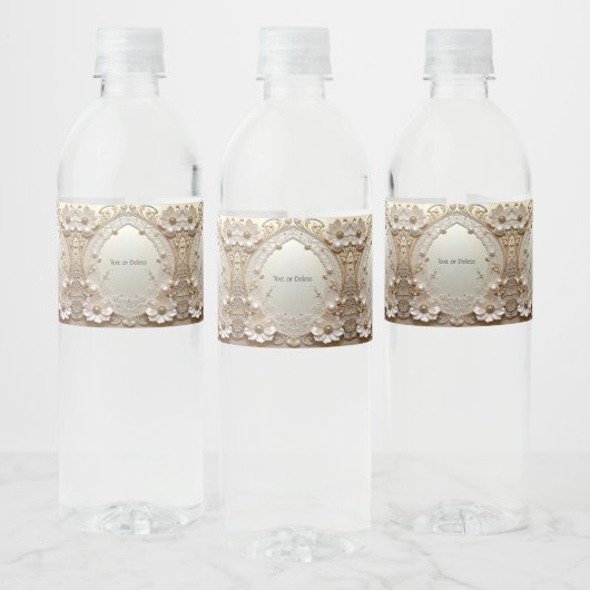 Modern White Flowers Pearls Water Bottle Label Wasserflaschenetikett (Flaschen)