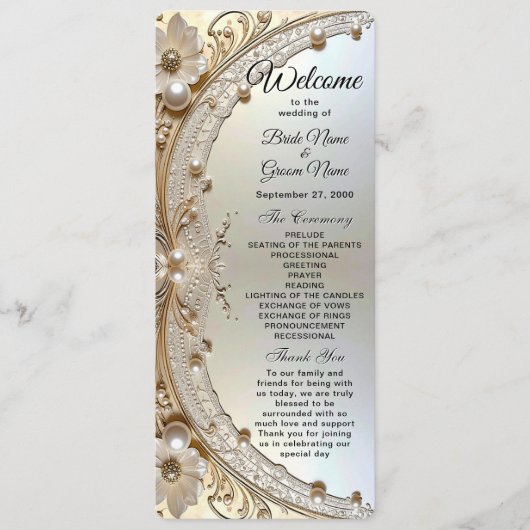 Modern White Flowers Pearls Wedding Program Programm (Vorderseite)