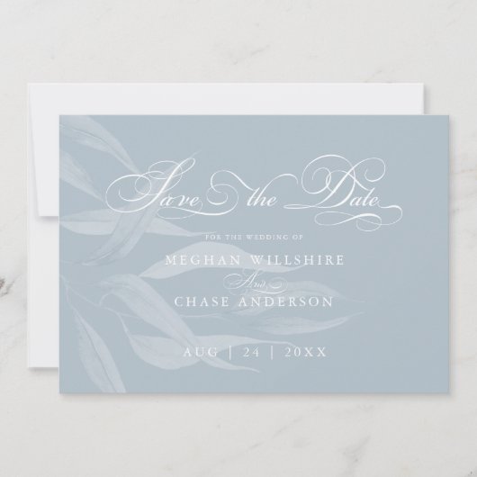 Modern White Foliage auf Dusty Blue (Vorderseite)