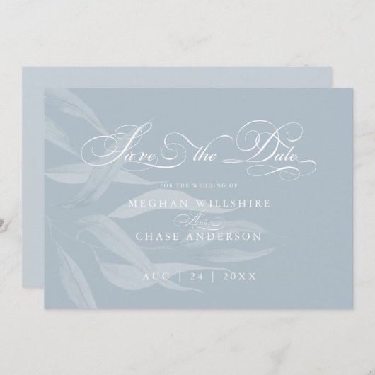 Modern White Foliage auf Dusty Blue (Vorne/Hinten)