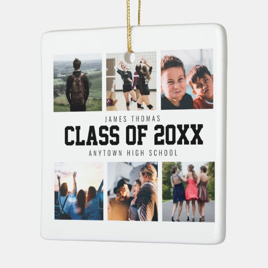 Modern White Foto Collage Abschluss Keepake Keramikornament (Links)