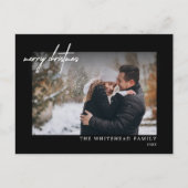 Modern White Frohe Weihnachtsbriefe Foto Black Postkarte (Vorderseite)