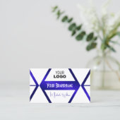 Modern White Geometric Blue Shimmer Cool mit Logo Visitenkarte (Stehend Vorderseite)