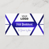 Modern White Geometric Blue Shimmer Cool mit Logo Visitenkarte (Vorderseite)