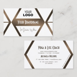 Modern White Geometric Brown Shimmer mit Logo Visitenkarte