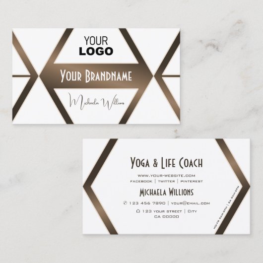 Modern White Geometric Brown Shimmer mit Logo Visitenkarte (Vorne/Hinten)
