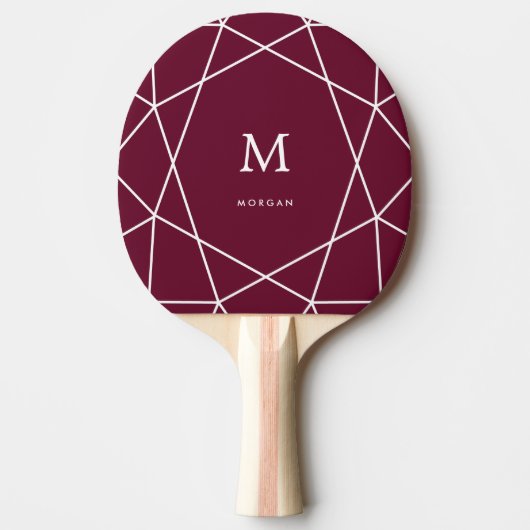 Modern White Geometric und Monogram | Merlot Tischtennis Schläger (Vorderseite)