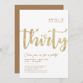Modern White & Gold 30. Geburtstag Einladung (Vorne/Hinten)