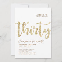 Modern White & Gold 30. Geburtstag Einladung