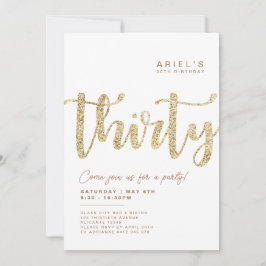Modern White & Gold 30. Geburtstag Einladung