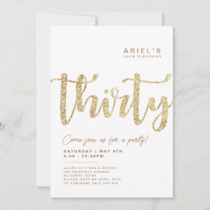 Modern White & Gold 30. Geburtstag Einladung