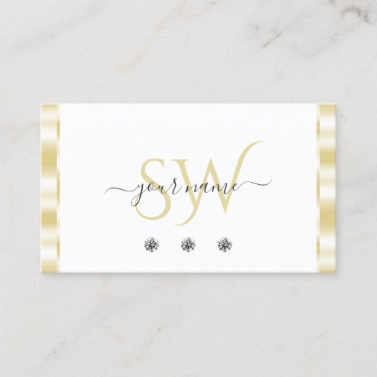 Modern White Gold Border Sparkle Diamonds Initiale Visitenkarte (Vorderseite)