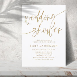 Modern White & Gold Calligraphy Wedding Shower Einladung