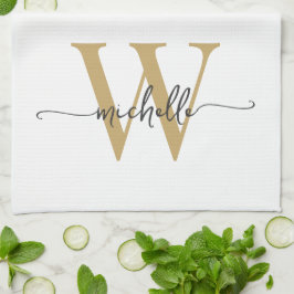 Modern White Gold Custom Monogram Name Script Geschirrtuch