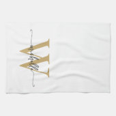 Modern White Gold Custom Monogram Name Script Geschirrtuch (Horizontal)