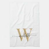 Modern White Gold Custom Monogram Name Script Geschirrtuch (Vertikal)