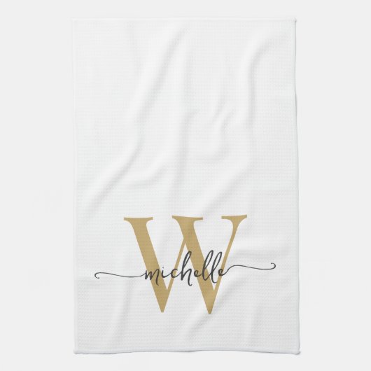 Modern White Gold Custom Monogram Name Script Geschirrtuch (Vertikal)