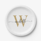 Modern White Gold Custom Monogram Name Script Pappteller (Vorderseite)