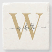 Modern White Gold Custom Monogram Name Script Steinuntersetzer (Vorderseite)