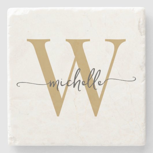 Modern White Gold Custom Monogram Name Script Steinuntersetzer (Vorderseite)