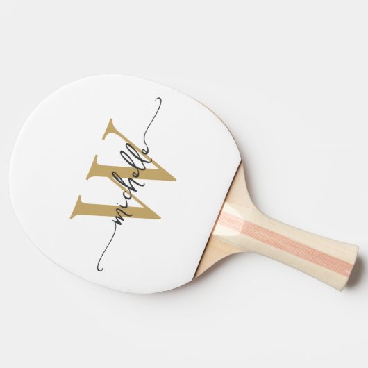 Modern White Gold Custom Monogram Name Script Tischtennis Schläger (Seitenansicht)