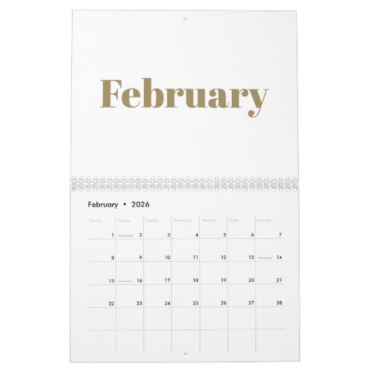 Modern White gold fett Typografie Monat 2024 Kalender (Feb 2026)