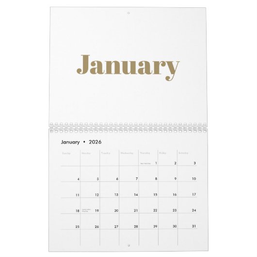 Modern White gold fett Typografie Monat 2024 Kalender (Jan 2026)