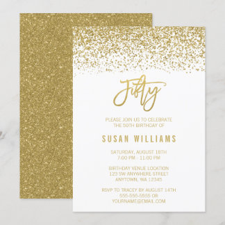 Modern White Gold Imitats Glitzer 50. Geburtstag Einladung