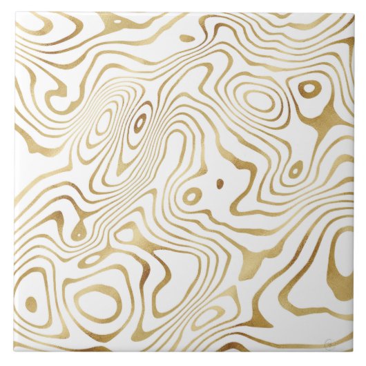 Modern White Gold Marble Abstract Fliese (Vorderseite)