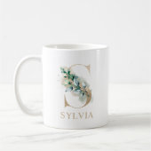 Modern White, Gold Monogram Floral S Kaffeetasse (Links)