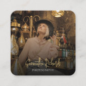 Modern White & Gold Script Logo Full Foto Quadratische Visitenkarte (Vorderseite)