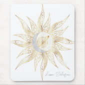 Modern White Gold Sun Moon Planet Universe Mandala Mousepad (Vorne)