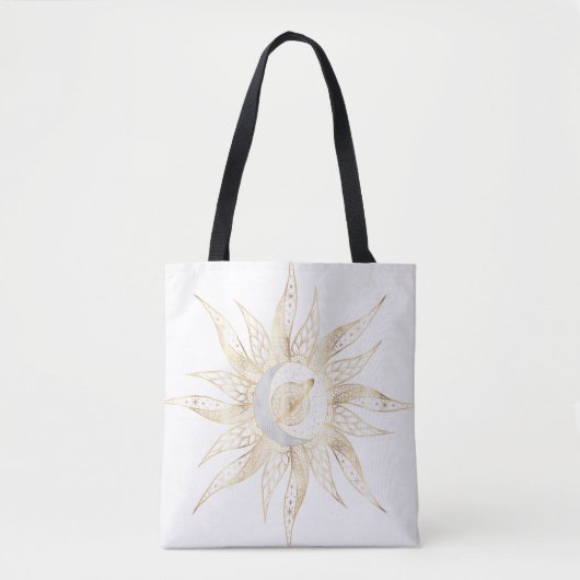 Modern White Gold Sun Moon Planet Universe Mandala Tasche (Vorderseite)