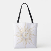 Modern White Gold Sun Moon Planet Universe Mandala Tasche (Rückseite)