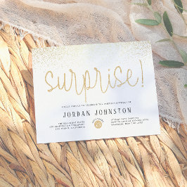 Modern White & Gold Überraschung Geburtstagsparty Einladungspostkarte