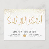 Modern White & Gold Überraschung Geburtstagsparty Einladungspostkarte (Vorderseite)